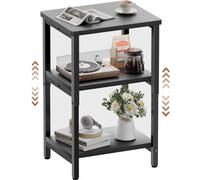 Precision Synergie Industrial Adjustable Bedside Table, 3-Tier Shelves, Black, 37X30X59.4/62.4/65.4Cm