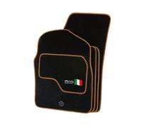 Precision - Tailored Car Mats - Intended for Fiat 500 2007-2012 with a 500 Logo - 4 Piece Set - Non-Slip Floor Mats - Black Carpet - Orange Twist Binding - Fittings Clips