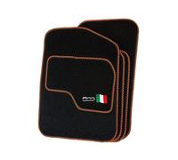 Precision - Tailored Car Mats - Intended for Fiat 500 2013-2020 with a 500 Logo - 4 Piece Set - Non-Slip Floor Mats - Black Carpet - Orange Twist Binding - Fittings Clips