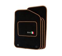 Precision - Tailored Car Mats - Intended for Fiat 500 L 2013-2022 with a 500 Logo - 4 Piece Set - Non-Slip Floor Mats - Black Carpet - Orange Check Binding - Fittings Clips - SFP