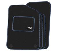 Precision - Tailored Car Mats - Intended for Volkswagen Golf MK6 2009-2012 with a Silver TDi Logo - 4 Piece Set - Non-Slip Floor Mats - Black Carpet - Blue Twist Trim - Fittings Clips - SFP