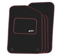 Precision - Tailored Car Mats - Intended for Volkswagen Polo 2009-2018 with a Silver GTi Logo - 4 Piece Set - Non-Slip Floor Mats - Black Carpet - Red Twist Trim - Fittings Clips