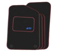Precision - Tailored Car Mats - Intended for Volkswagen Polo 2018-2022 with a Blue GTi Logo - 4 Piece Set - Non-Slip Floor Mats - Black Carpet - Red Twist Trim - Fittings Clips