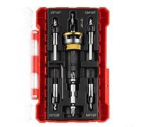 Precision TCT Countersink Drill Bit Set 5-Piece with Adjustable Stop, Woodworking Jig Template for 82 Degree Screws, Compatible with Wood Plywood MDF(Gold)