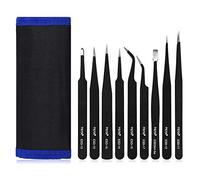 Precision Tweezer Set - FEITA Professional ESD Stainless Steel Anti Static Tweezers Kit for Electronic, Craft, Jewelry, Watchmakers, Hobby (Black 9 Pcs)