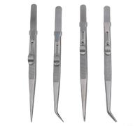 Precision Tweezers 4pcs High Grade Steel Kit for Soldering Work - Anti-Static ESD Safe Straight & Angled Tips 163mm