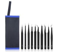 Precision Tweezers Set, 9 PCS Anti-Static ESD Tweezers Set for Modeling, Electronic Repair, Handicraft, Laboratory, Jewelry Manufacturing, Hobby with Storage Bag