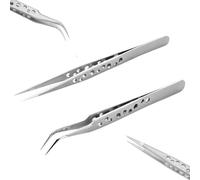 Precision Tweezers Set,Upgraded Stainless Steel of Tweezers - Extra Fine,Angled,Blunt Tips for Electronics,Hobby, Industrial,Laboratory Work,Jewelry-Making,Model,Craft