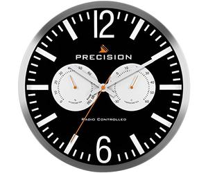Precision Wall Clock with Temperature Control, Black/White/Silver