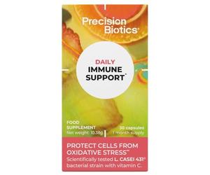 PrecisionBiotics Daily Immune Support - Daily Gut Health Probiotics Supplement - L.CASEI 431 Bacterial Culture Strains + Vitamin C - 30 Capsules