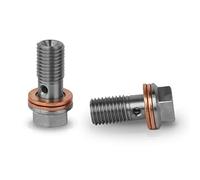 PrecisionGeek M10 x 1.25mm Stainless Brake Banjo Bolts - 22mm Length Hex Head with 4x Copper Washers - Set of 2 for Motorcycle, Automotive, Hydraulic Brake Systems