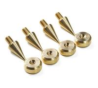 PrecisionGeek - M6 Speaker Spikes and Pads Set, Solid Brass, Spikes Ø10 mm Cone with Chamfered Pads Ø16 mm, Vibration Dampers for HiFi Speakers, Stands, Cabinets and Soundbars - 4 Spikes & 4 Pads
