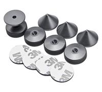 PrecisionGeek® Speaker Spikes and Pads Set - Adhesive Mount Isolation Feet for HiFi Speakers, Stands & Subwoofers - Anti-Vibration Floor Protector (Grey Aluminium - Knurled - Set)