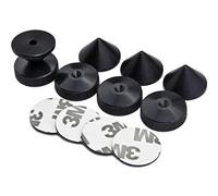 PrecisionGeek® Speaker Spikes and Pads Set - Adhesive Mount Isolation Feet for HiFi Speakers, Stands & Subwoofers - Anti-Vibration Floor Protector (Black Aluminium - Knurled - Set)
