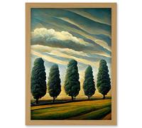 Precisionism Row Of Trees Landscape Artwork Framed Wall Art Print A4 Artery8 Light Oak One Size