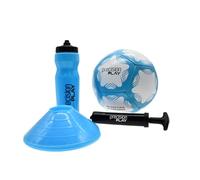 PrecisionPLAY Football Training Set for Kids, Size 4 Ball, Cones, Water Bottle, Pump and Bag, Soccer Training Equipment Kit, Gift for Young Players, Blue