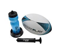 PrecisionPLAY Rugby Training Set, Size 4 Ball, Kicking Tee, Water Bottle, Pump & Carry Bag, Rugby Training Equipment and Gift Kit for Young Players, Blue/Black/White