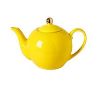 PRECITIME 30oz Yellow Porcelain Teapot, Sunny Ceramic Teapot with Gold Trim | Teapot with a Speckled Glaze, for Loose Leaf and Blooming Tea, Tea Party Essential