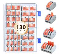 Preciva 130PCS Lever Wire Connectors Kit, 2 3 4 5 Port Compact Electrical Terminal Blocks, Reusable Spring Connectors for Solid Wire (28-12 AWG) & Stranded Wire (28-14 AWG) - Home Electrical Wiring