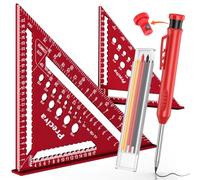 Preciva 2-Piece Speed Square Set, 7 & 12inch Carpenter Square with Pencil, Multifunctional Aluminum Alloy Triangle Ruler for Angle Marking, Drilling Positioning, Height Setting