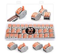 Preciva 30pcs Wire Connectors, Electrical Connector Blocks, 3 Way Compact Cable Terminals Clips Terminal Block Quick Spring, Lever Nut Assortment Conductor with Clamp 3-Port (30PCS)