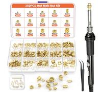Preciva 350PCS Threaded Inserts Tool Kits for Plastic,M2-M8 Heat Set Insert with Soldering Iron Kit(220〜450℃) for 3D Printing Components&Plastic Parts,Assortment Kit Brass Heat Inserts Set