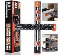 Preciva 4-in-1 T-Square Ruler & Drilling Jig, Adjustable 40cm/16" Cabinet Hardware Template Tool with Angle Guide, Bubble Level & Metric/Imperial Scales for Woodworking, Drawer & Door Installation