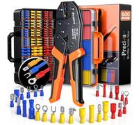 Preciva 600-Piece Professional Crimping Tool Set, Includes Crimper Tool for 0.5-6mm² Wires (AWG 20-10), 490 Insulated Ferrules, 190 Heat Shrink Tubings & 2-Layer Toolbox, for Electrical Maintenance
