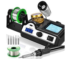 Preciva 60W Professional Digital Solder Workstation, LCD Display, 90-480℃ Adjustable Temperature, 5 Tips, Solder Wire, Frame, Sponge, Suction Device
