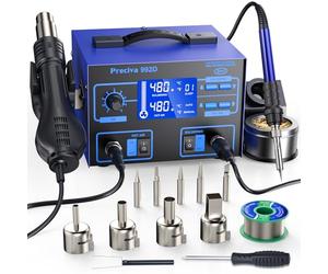 Preciva 992D Soldering Iron Kit, 690W Hot Air Gun & 60W Soldering Station, PID Temperature Control, Large LCD Display, Auto-Sleep Mode， for SMD, QFP, BGA Repair