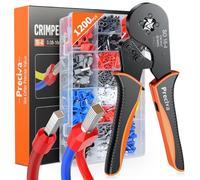 Preciva Bootlace Crimping Tool Kit, 0.08-16mm²/AWG28-5 Ferrule Crimp Toolkit with 1200pcs Connectors(300 Dual Wire Terminals), Self-Adjsutable Ratchet Crimper ToolKits