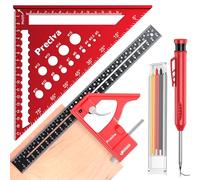 Preciva Carpenter Set Squares Tool - 7inch Metric Triangle Ruler + 12inch Combination Square with Pencil for Woodworking, Adjustable Measuring Tools for Engineer, Builders, Joiners