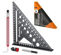 Preciva Carpenters Speed Square 7inch, 6 in 1 Set Squares with Pencil And Fixed Block, Metric Aluminum Alloy Triangle Ruler, Multifunctional Woodworking Tools for Builders, Joiners