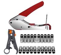Preciva Coax Cable Crimper, Coaxial Wires Compression Toolkit with Crimp Tool, Double-Blade Wires Terminal Stripper Adjustable for Cables RG59/6/58/174, 20 F Connectors(for RG6 Wire&CATV)