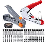 Preciva Coax Cable Crimper Toolkit, Coaxial Compression Tool with Cable Stripper, Double-Blade Wires Terminal Stripper Adjustable for Cable RG59/6/58/174, 30 F Connectors(for RG6 Cable&Cable TV)