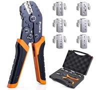 Preciva Crimping Tool Kit with 6 Interchangeable Jaws and Storage Case, Compatible with Tube, Bare, Insulated, Waterproof, Photovoltaic & Dupont Terminals, Ratchet Crimper Ideal for Electrical Wiring