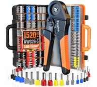 Preciva Crimping Tool Set - 0.08-16mm² Bootlace Ferrules Crimper with 1520 Crimps Connectors (510 Dual Wire Terminals), AWG28-5 Self-Adjustable Ratchet Crimp Plier with Suitcase for Cables