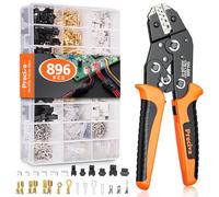 Preciva Crimping Tool Set for Dupont, AWG28-16 2 in 1 Wire Crimp Tools with 896pcs Cable Terminals for ATX/EPS/PCIE/SATA/Spade Connectors, 0.08-1.5mm² Ratchet Crimpers for Electrical Jobs