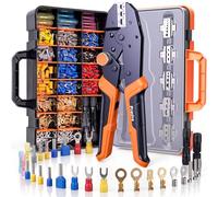 Preciva Crimping Tool Set with Box, Cable Crimper with 6 Interchangeable Jaws and Hand-Adjustable Knob, Crimping Tool Kit with 357pcs Wire Terminals - Ideal for Home, Car Electrical Wiring Repairs