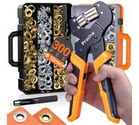 Preciva Eyelet Punch Kit with 300pcs 10mm (3/8") Eyelets in Gold & Silver, Heavy Duty Grommet Tool Kit with Ratchet Plier & Hole Punch Tool, Double-Layer Storage Case, for Canvas Tarpaulin