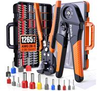 Preciva Ferrule Crimping Tool Kit 0.08-16mm² with Wire Stripper & Ferrules | Hexagonal Ferrule Crimper AWG 28-5 with Automatic 3-in-1 Wire Stripper, 1265pcs Single/Twin Ferrule Connectors and Stickers