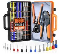 Preciva Ferrule Crimping Tool Kit for 0.08-16mm² (AWG28-5) Wires, with Wire Stripper and 1660PCS Connector Sleeves, Ergonomic Wire Crimping Tool for Household Industrial Electrical