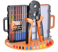 Preciva Ferrule Crimping Tool Kit with 2100pcs Bootlace Ferrules, 0.25-10mm²/ AWG23-7 Self-Adjustable Ratchet Crimper with 2-Layer Tool Box, for Electrical Wiring, Industrial & DIY