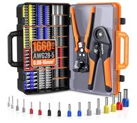 Preciva Hexagon Ferrule Crimping Tool Set with Wire Stripper & 1660pcs Terminals - 0.08-16mm² (AWG28-5) | Insulated & Non-Insulated Cable Connectors | Portable Toolbox for Electrical Work