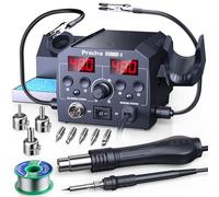 Preciva Hot Air Soldering Station with Helping Hands, 938BD II Dual Display Soldering Iron Kit, 10-Min Auto-Sleep Mode & Temp Calibration, Electronics Kit for Circuit Board Repair, DIY (UK Plug)