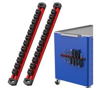 Preciva Magnetic Spanner Organiser & Screwdriver Holder 2 Pack, Strong Magnetic Tool Holder, Tool Organisers for Garage & Workshop, Heavy Duty Aluminum Rail with 24 Slot, 7.5LB Capacity Weight