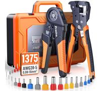 Preciva Quadrilateral Ratchet Crimping Tool Set with Wire Stripper & 1375pcs Terminals - 0.08-16mm² (AWG28-5) | Insulated & Non-Insulated Cable Connectors | Portable Toolbox for Electrical Work