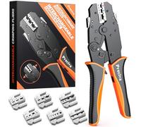 Preciva Ratchet Crimping Cable Plier Tool Set, Ferrule Terminal Crimper with Quick-Change 6 Heads for Heat Shrink/Insulated/Bare/Ferrules/Spade Crimp/Solar Energy Terminals