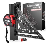 Preciva Speed Square 18cm with Angle Locator & Hex Nut Finder, Set Square Carpentry Kit with 5m Tape Measure and Storage Tool, 11 Hole Finders & Waist Hook for High Work, for Woodworking & Roofing
