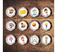 PRECUT Fun Fair Cupcake Toppers, Theme Park Edible Cake Topper, Edible Carnival Cake Decorations, Fairground Decorations, Circus Cake Decoration, Rollercoaster Cake Toppers (12)
